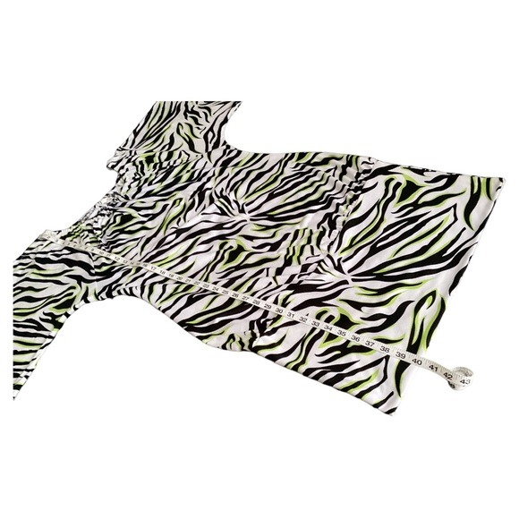 Y2K Women’s Neon White & Black Zebra Print 3/4 Slit Sleeves Off The Shoulder LG - Picture 7 of 16